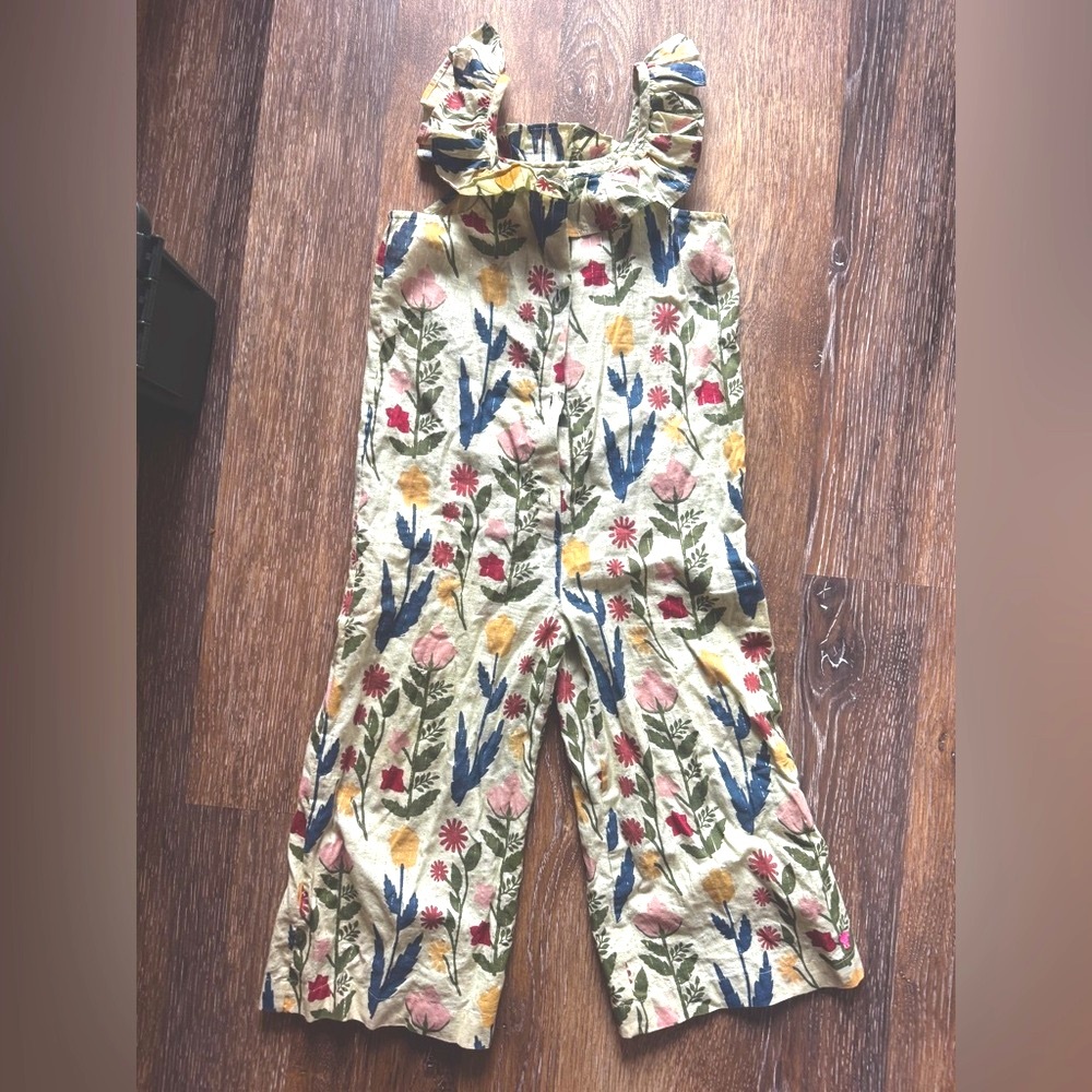 Pink Chicken Jumpsuit Romper Size 5 y.o. Flowery Green